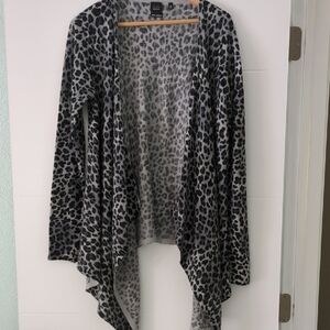 Leopard Print Black &Grey Open Front Cascade Cashmere Cardigan Mobwife Core Sz M